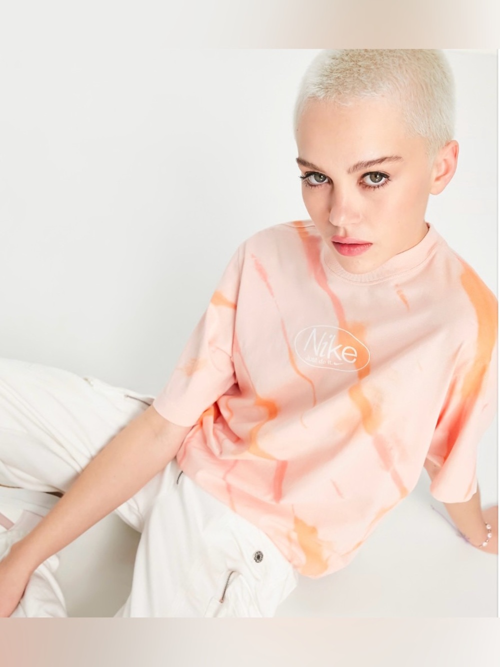 ASOS Nike Optimism Boxy Fit T-shirt in Orange & Pink Tie-dye Size Large